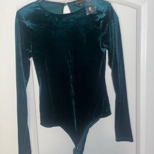 Charlotte Russe Teal Velvet Long Sleeve Bodysuit